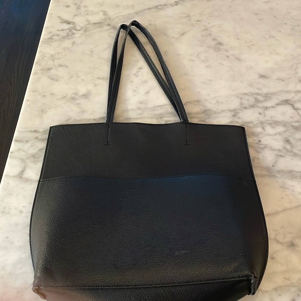 Black leather tote.
